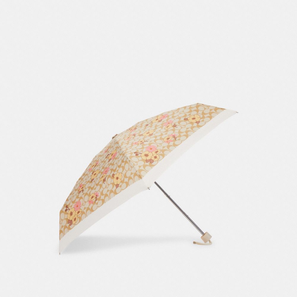 Mini Umbrella In Signature Floral Cluster Print - CH853 - Gold/Light Khaki Multi