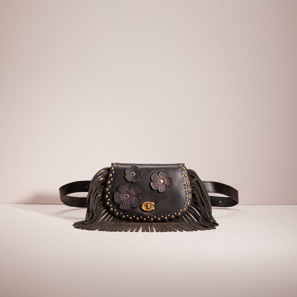 CH978 - Upcrafted Saddle Belt Bag With Scallop Rivets Brass/Black