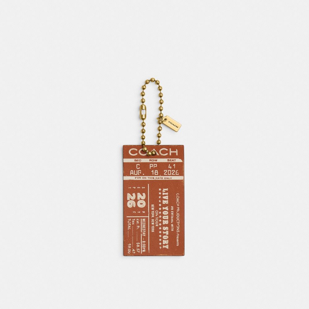 COACH®,Tabby In Chains Concert Ticket Bag Charm,Brown,Front View