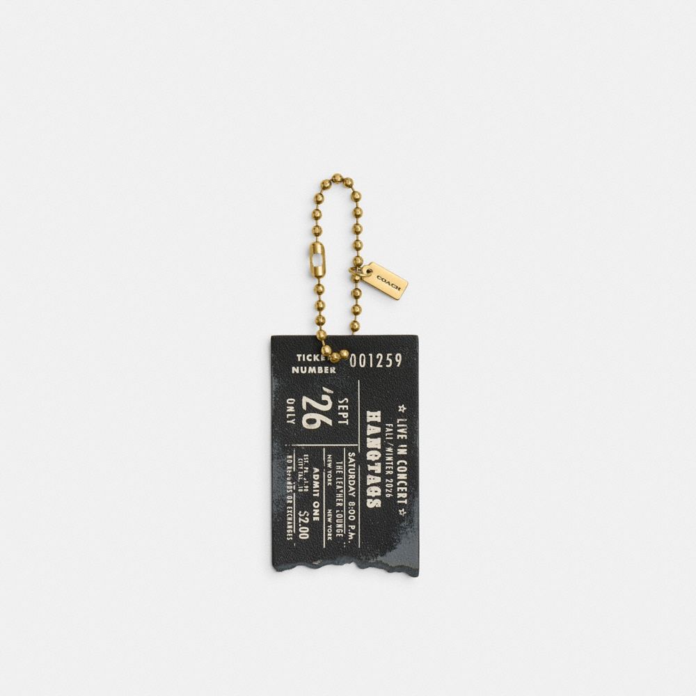 COACH®,Hangtags Concert Ticket Bag Charm,Black,Front View