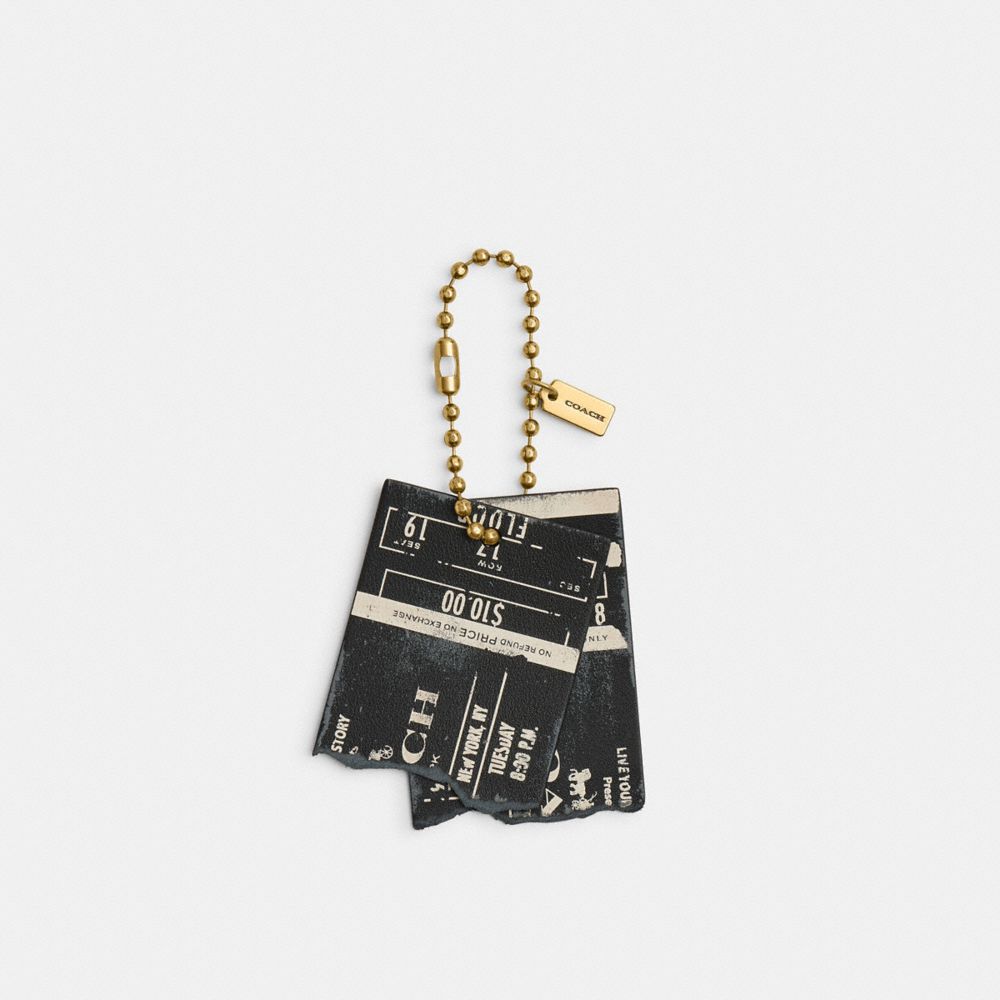 COACH®,Friendship Concert Ticket Bag Charm,Lettering Word,Brass,Casual,Black,Front View