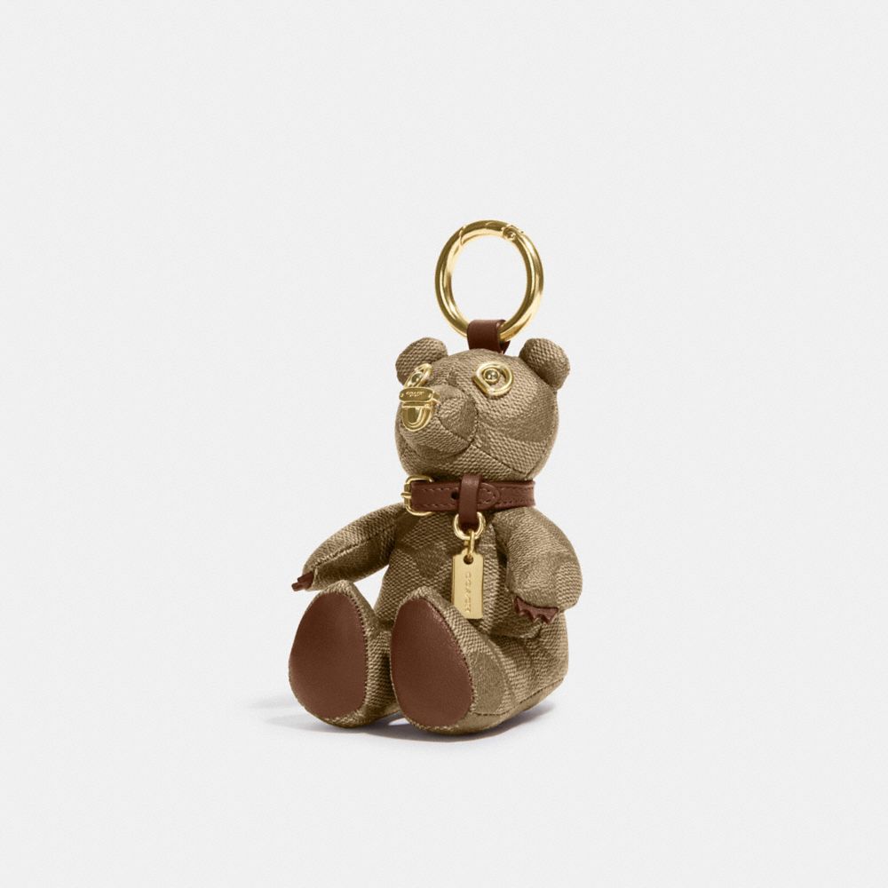 Bear Bag Charm In Signature Canvas - CI012 - Gold/Khaki Saddle
