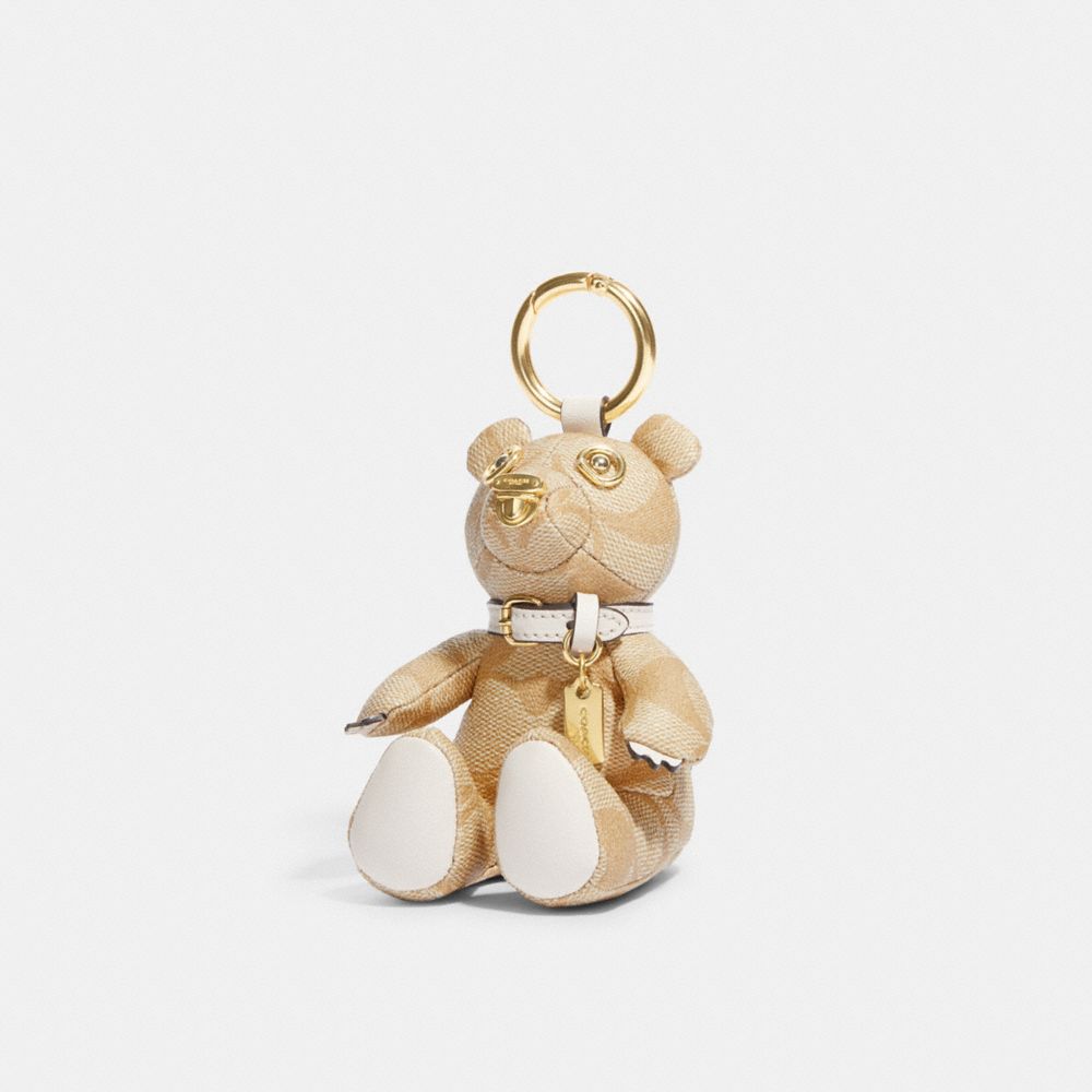 COACH CI012 Bear Bag Charm In Signature Canvas Gold/Light Khaki Chalk