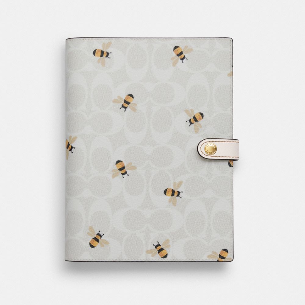 Notebook In Signature Canvas With Bee Print - CI014 - Gold/Chalk/Glacier White Multi