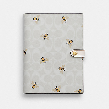 COACH CI014 Notebook In Signature Canvas With Bee Print Gold/Chalk/Glacier-White-Multi
