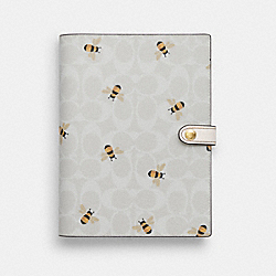 COACH CI014 Notebook In Signature Canvas With Bee Print GOLD/CHALK/GLACIER WHITE MULTI