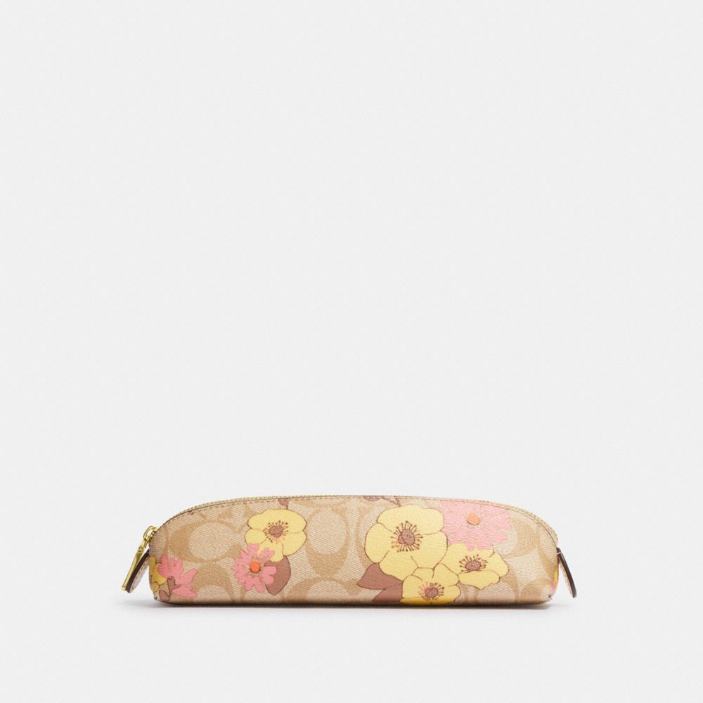 COACH CI022 Pencil Case In Signature Canvas With Floral Cluster Print GOLD/LIGHT KHAKI MULTI