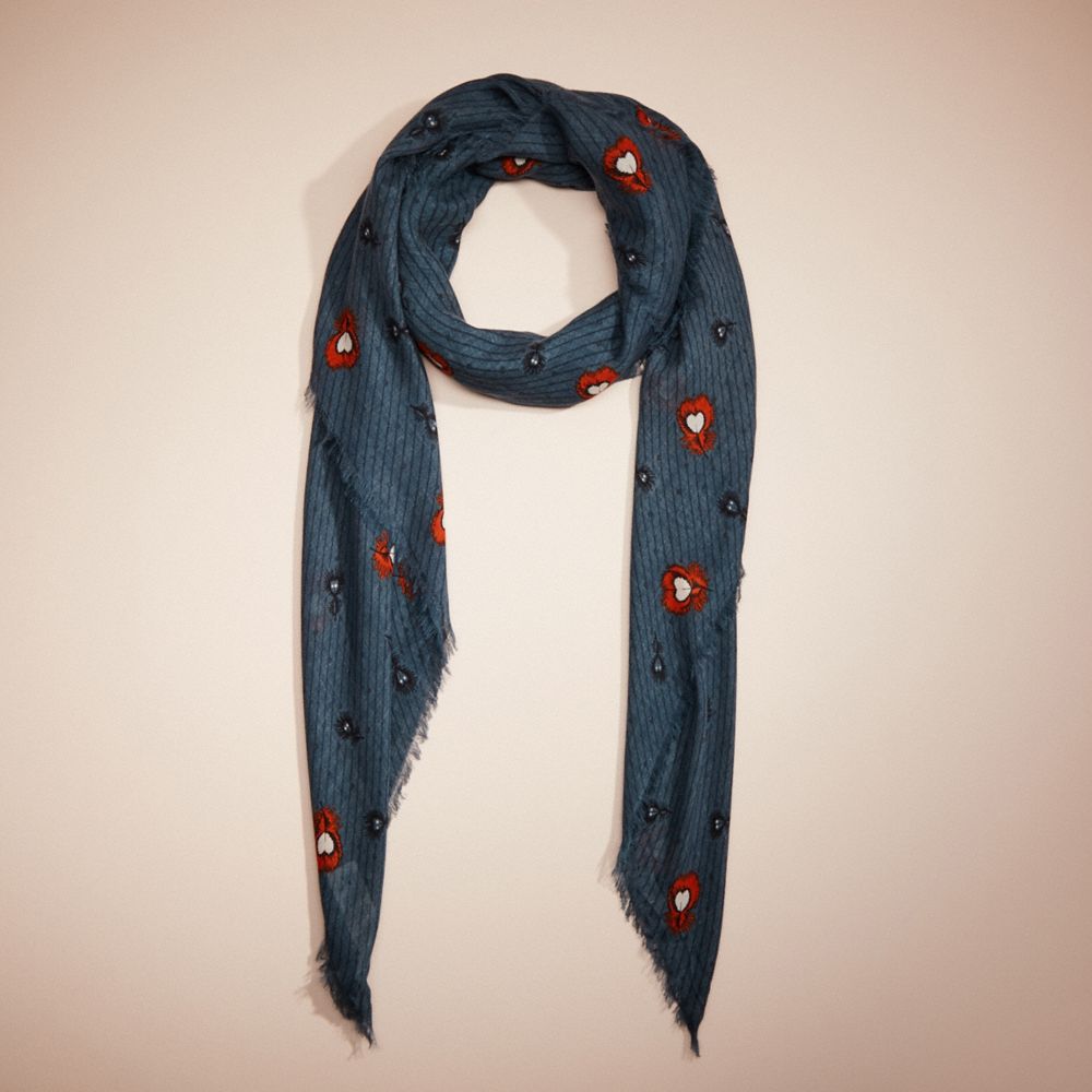 CI041 - Restored Love Feather Print Oversized Square Scarf MINERAL
