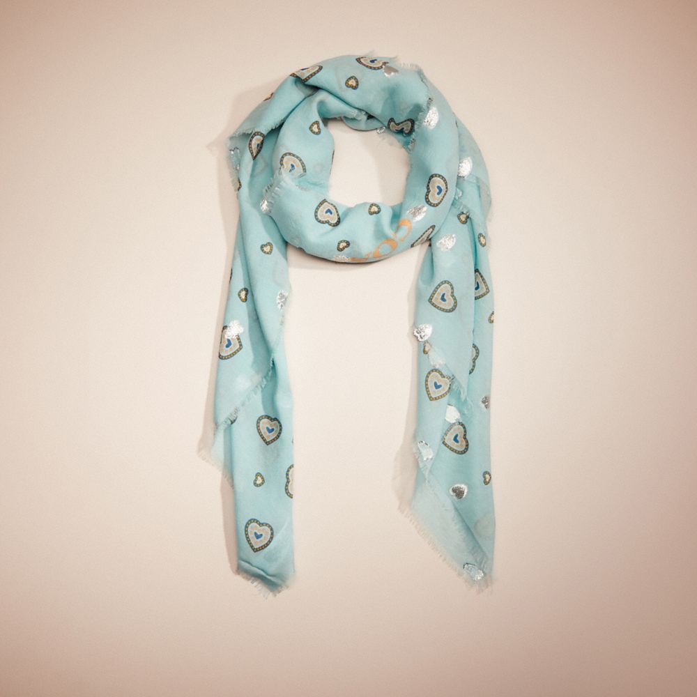 CI042 - Restored Western Heart Print Oversized Square Scarf LIGHT TURQUOISE