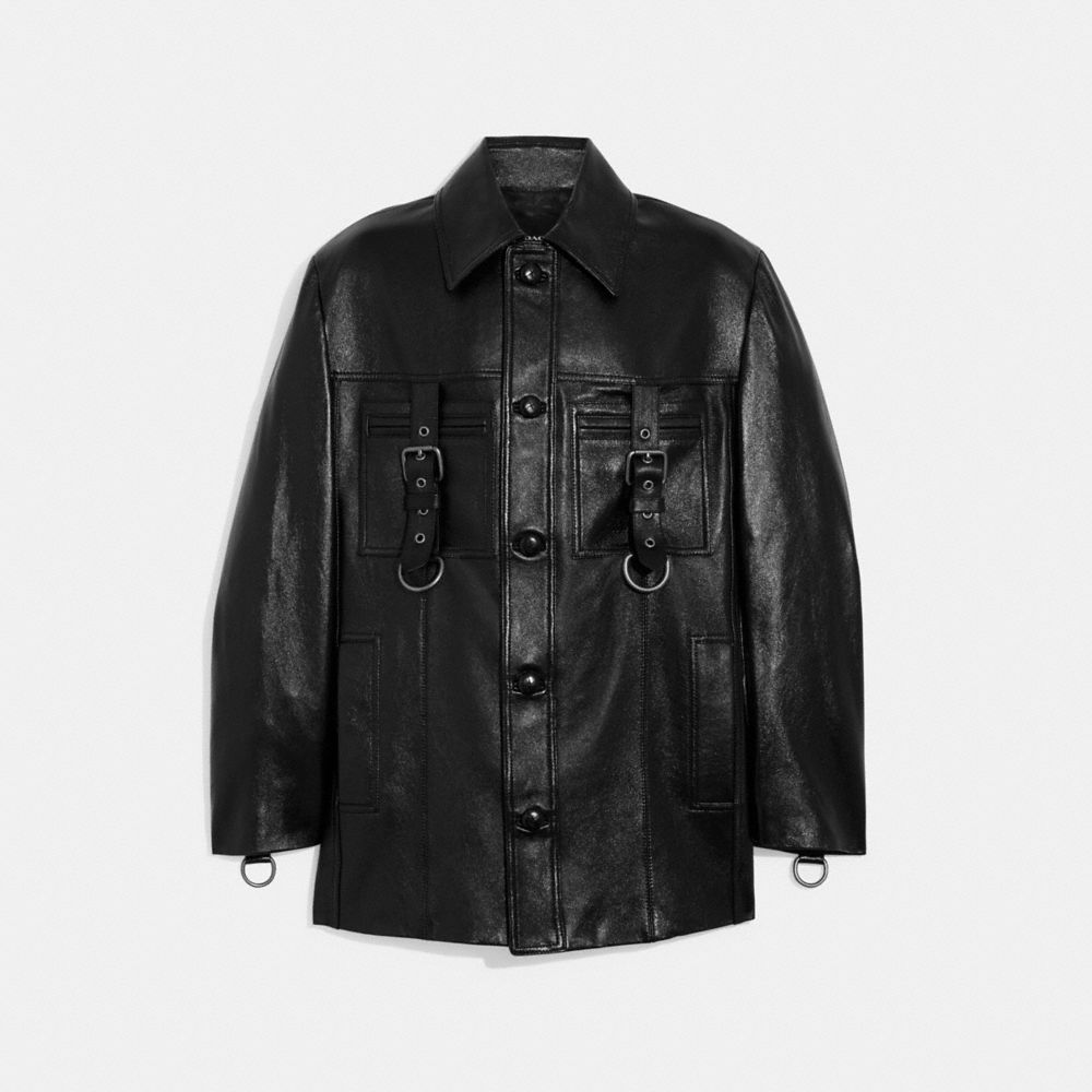 CI105 - Leather Buckle Shirt Jacket Black