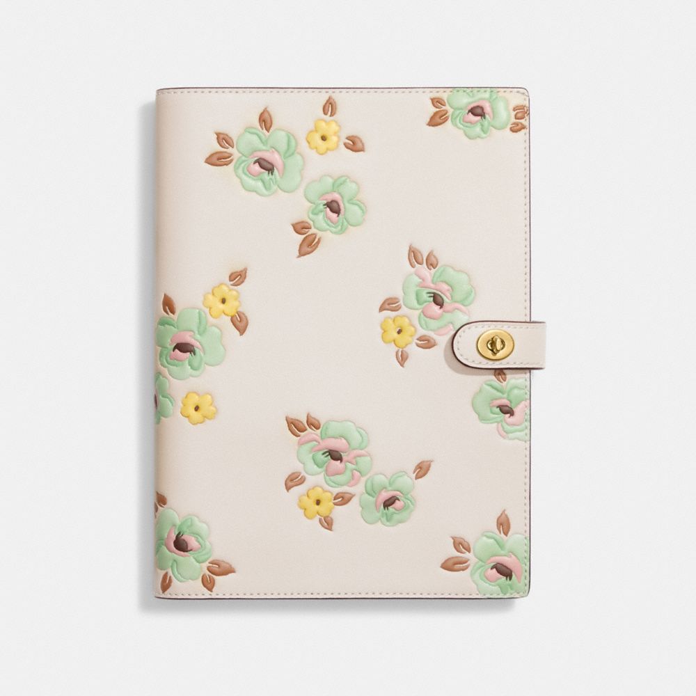 COACH CI177 Notebook With Floral Print Brass/Chalk Floral