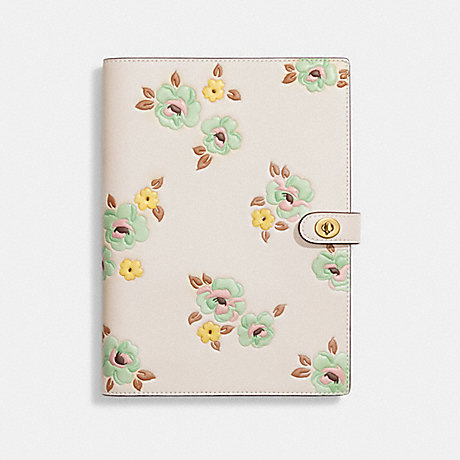 COACH CI177 Notebook With Floral Print Brass/Chalk-Floral