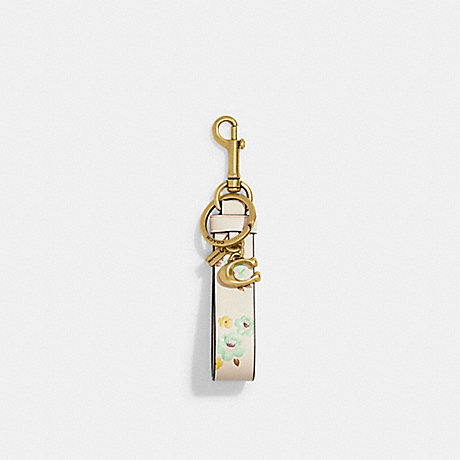 COACH CI178 Loop Bag Charm With Floral Print Brass/Chalk-Floral