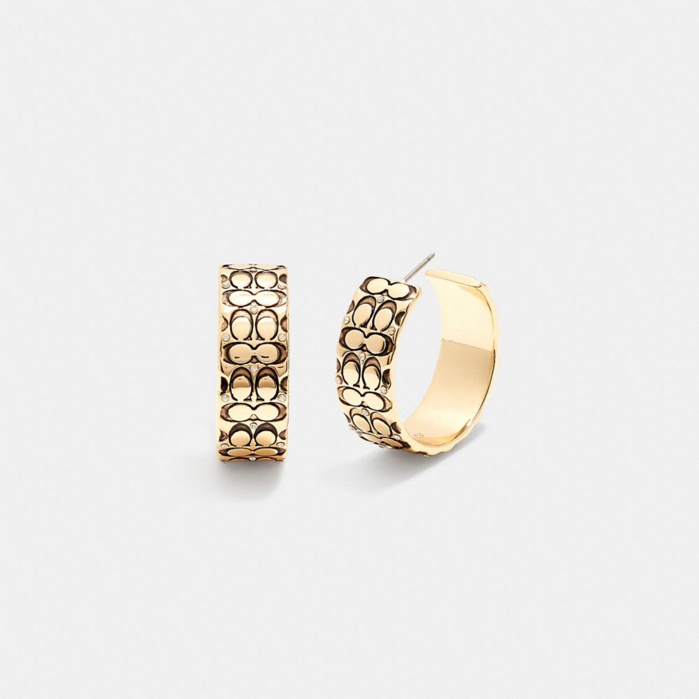 CI363 - Quilted Signature Hoop Earrings GOLD/BLACK