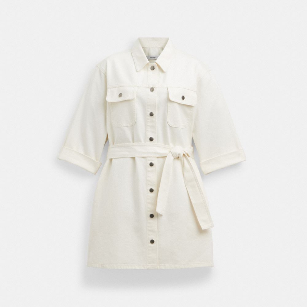 COACH CI395 Denim Short Sleeve Dress White