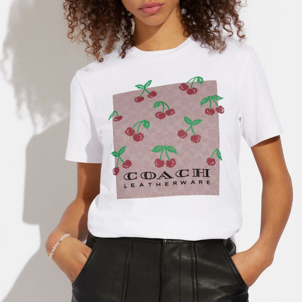 SIGNATURE SQUARE CROSS STITCH CHERRIES T-SHIRT