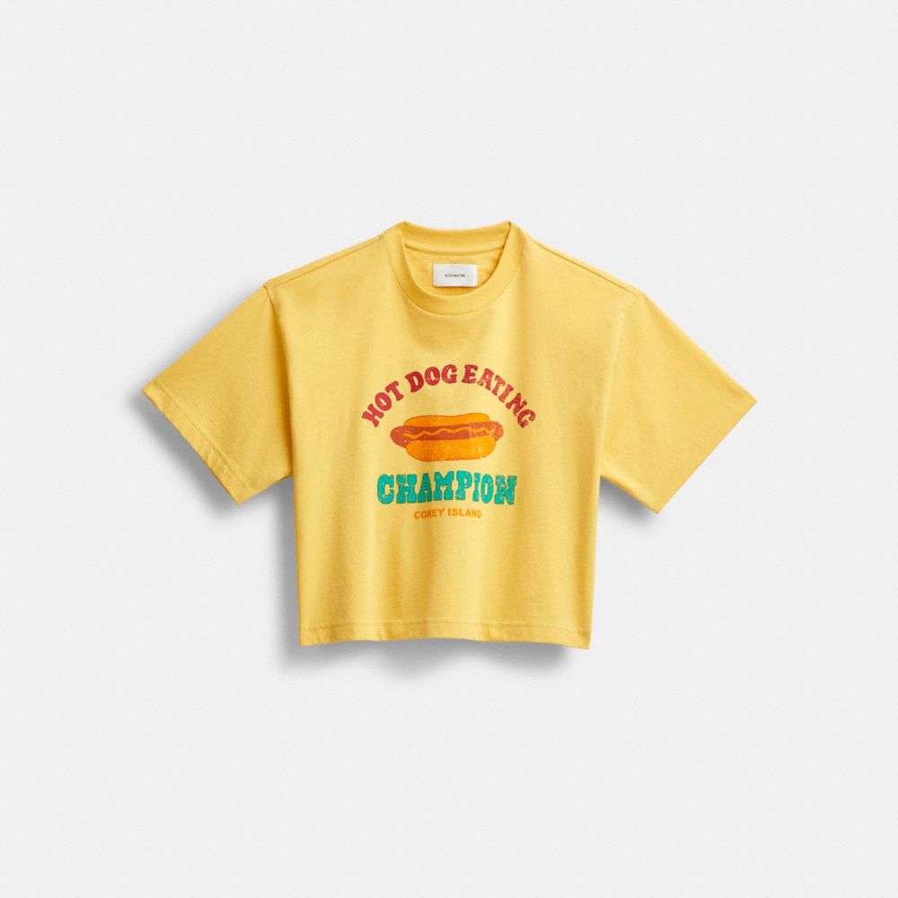COACH CI409 Hot Dog Cropped T Shirt Yellow Multi