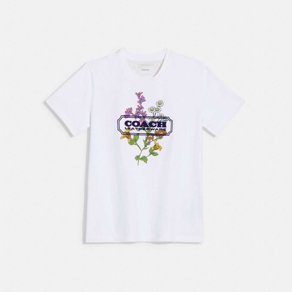 COACH CI525 Floral Badge T Shirt In Organic Cotton White