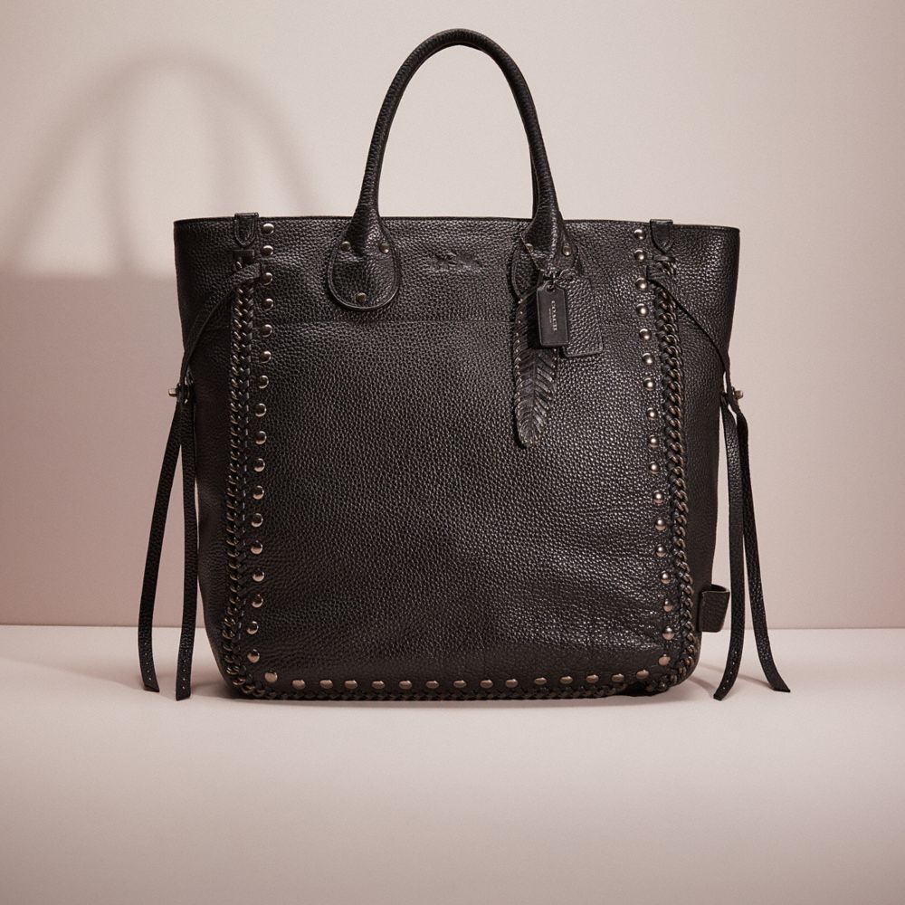 CI657 - Upcrafted Whipstitch Leather Tall Tatum Tote BN/Black