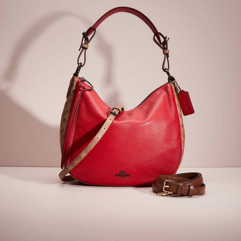 CI729 - Restored Sutton Hobo With Signature Canvas Blocking Pewter/Tan Red Apple