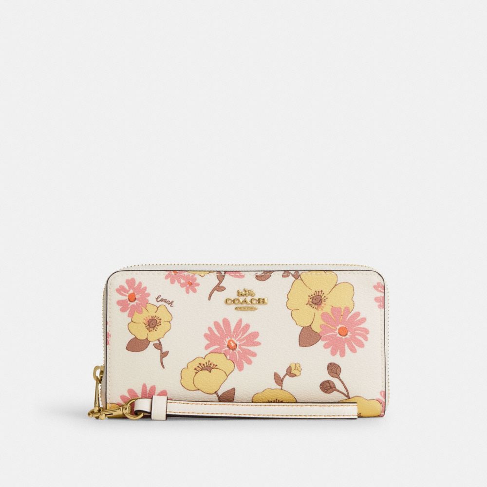 Long Zip Around Wallet With Floral Cluster Print - CI798 - Gold/Chalk Multi