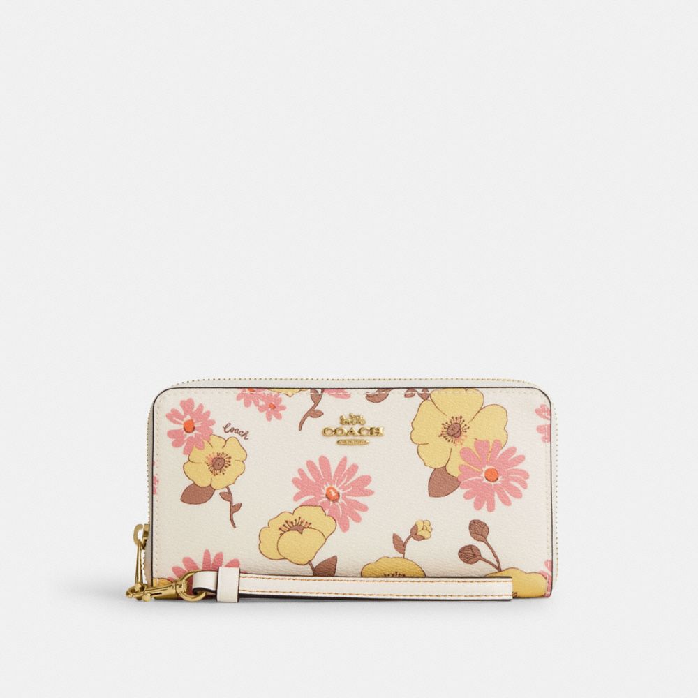 COACH CI798 Long Zip Around Wallet With Floral Cluster Print Gold/Chalk Multi