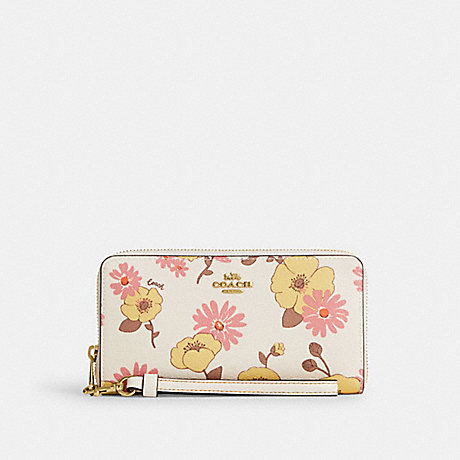 COACH CI798 Long Zip Around Wallet With Floral Cluster Print Gold/Chalk Multi