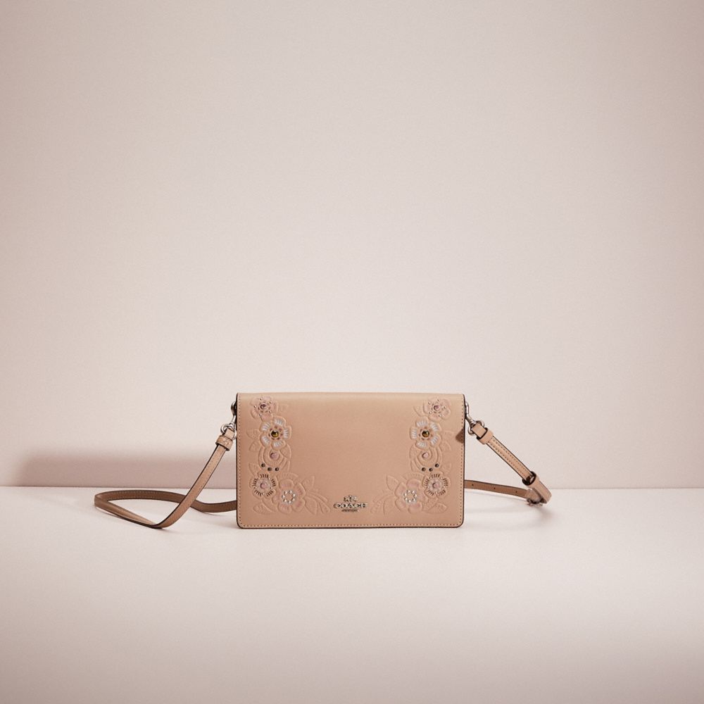 CI819 - Restored Hayden Foldover Crossbody Clutch With Painted Tea Rose Tooling Light Anitique Nickel/Stone Multi