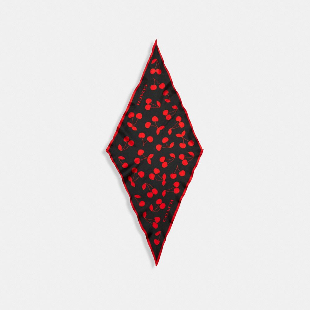 COACH CI874 Cherry Print Silk Diamond Scarf Black/Red