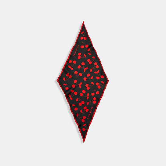 CI874 - Cherry Print Silk Diamond Scarf Black/Red