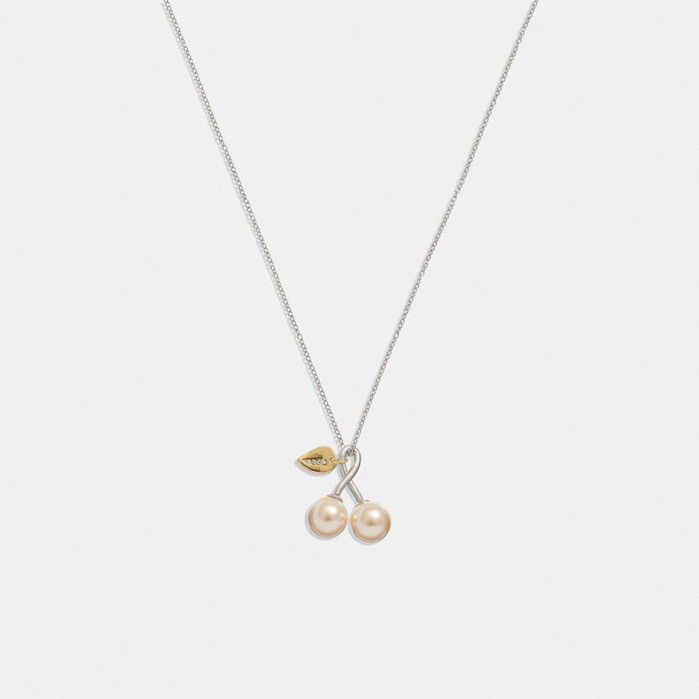 CI924 - Kisslock Cherry Pendant Necklace Gold/Pink