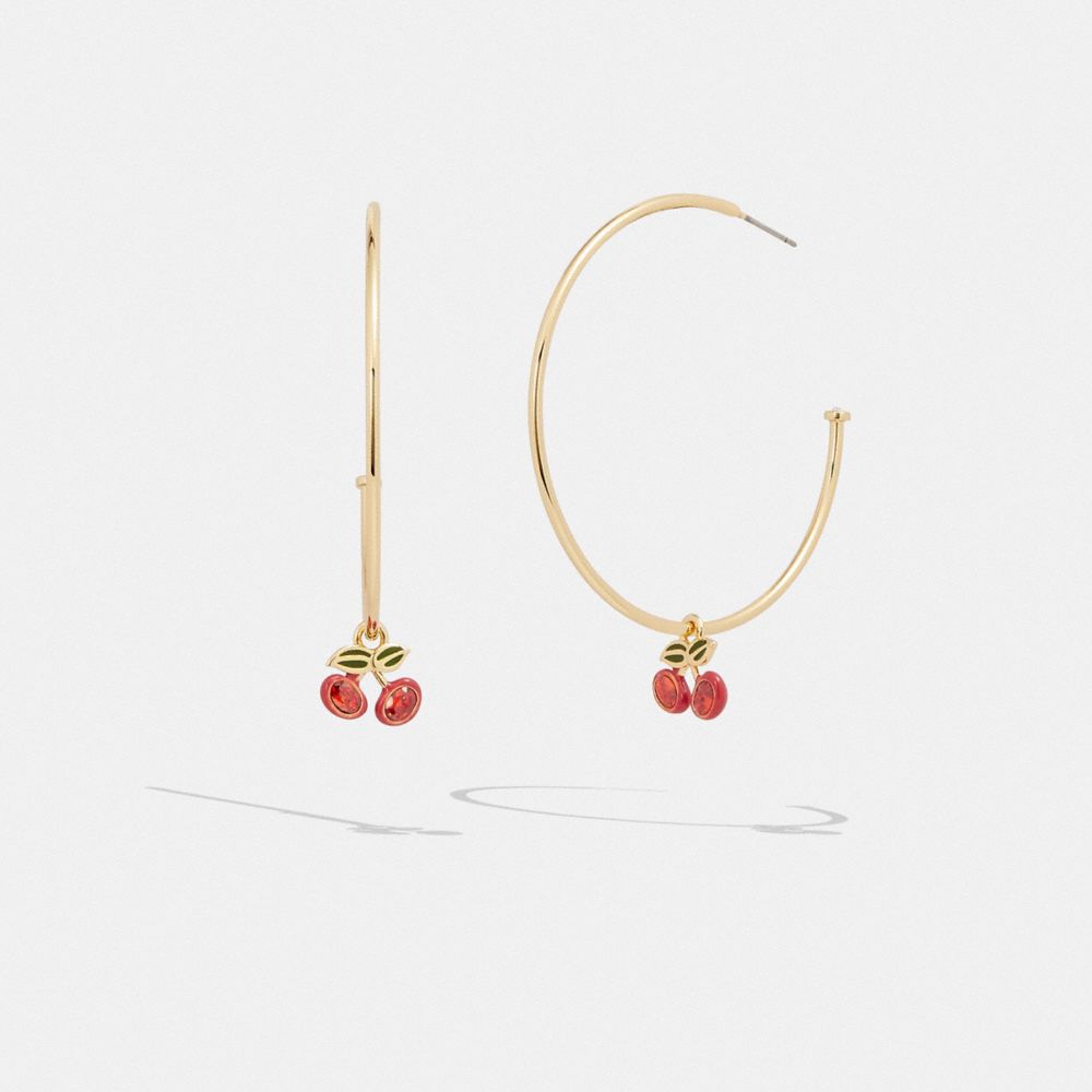 CI926 - Cherry Hoop Earrings Gold/Red