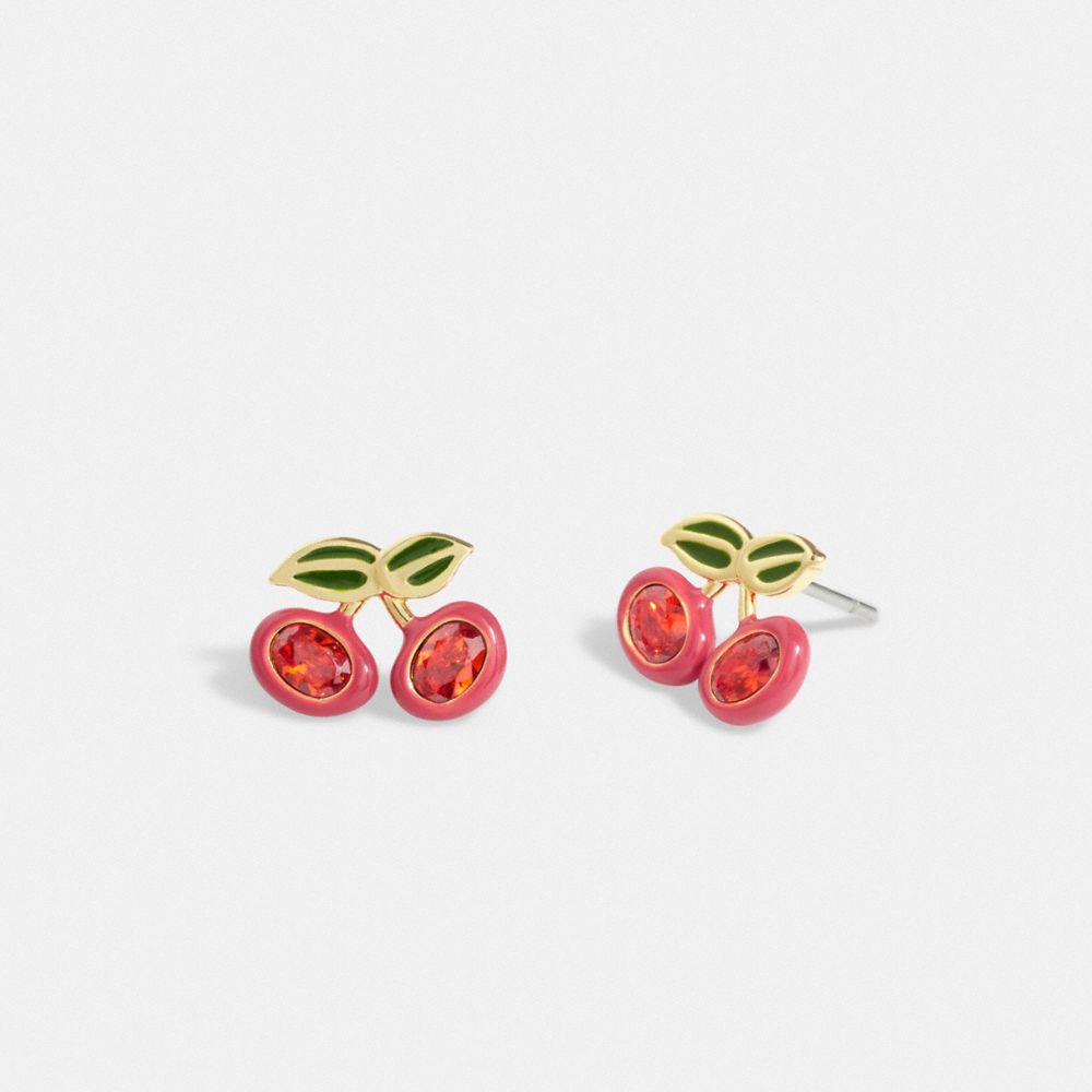 CI928 - Cherry Stud Earrings Gold/Red