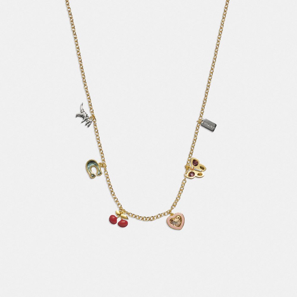 CI934 - Cherry Butterfly Charm Necklace Gold/Multi