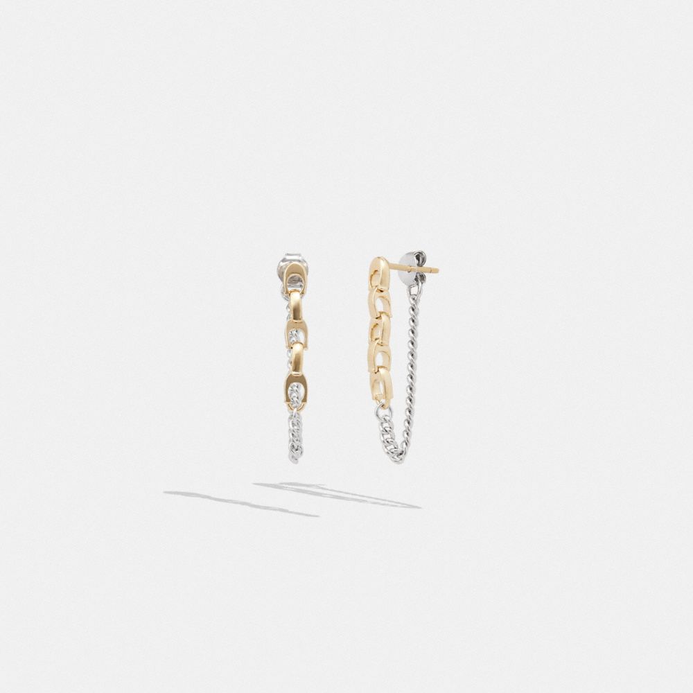 CI952 - Signature Mixed Chain Drop Earrings Gold/Silver