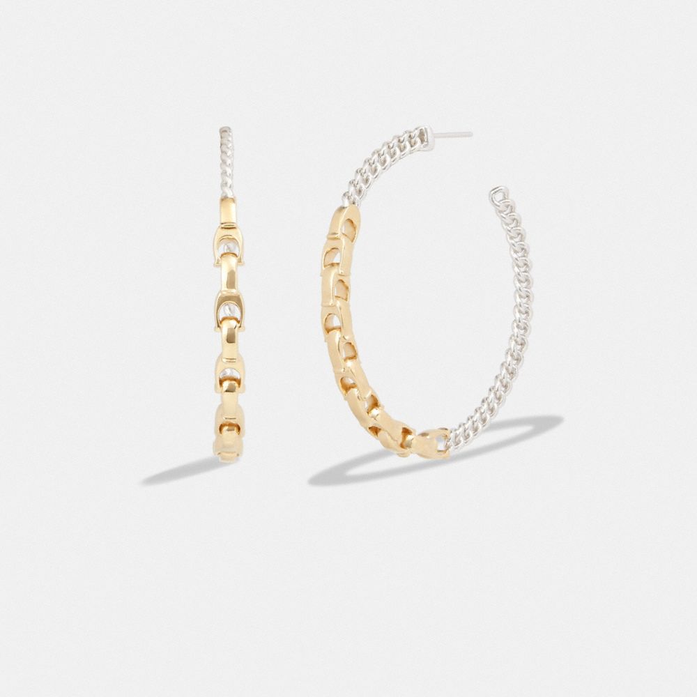 CI954 - Signature Mixed Chain Large Hoop Earrings Gold/Silver