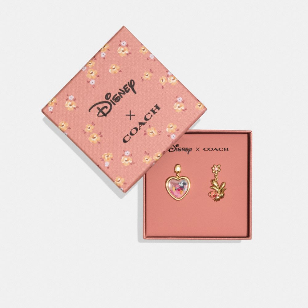 CI986 - Disney X Coach Mickey Mouse And Flower Bee Mismatch Earrings Gold/Multi