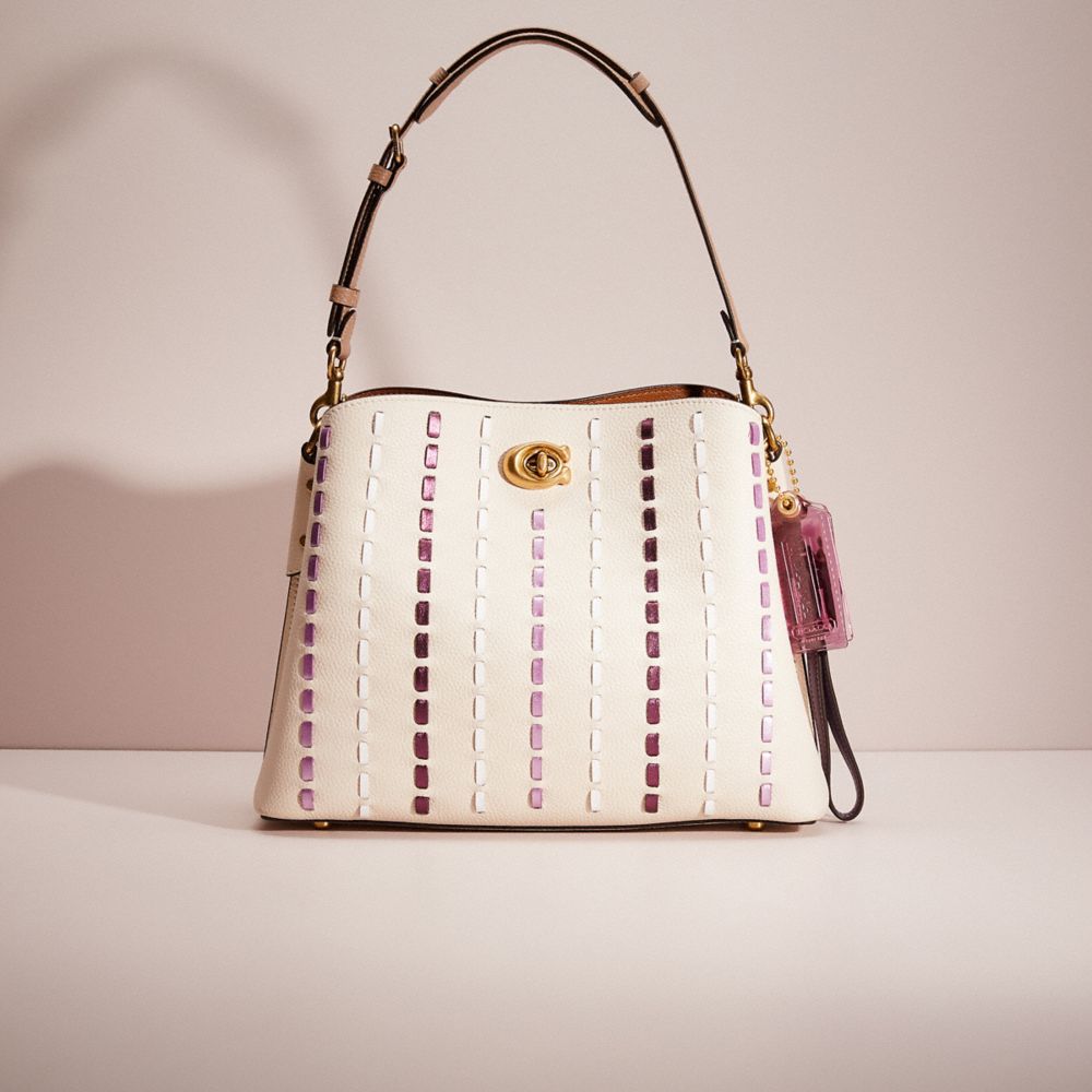 COACH CJ017 Upcrafted Willow Shoulder Bag In Colorblock Brass/Chalk Multi
