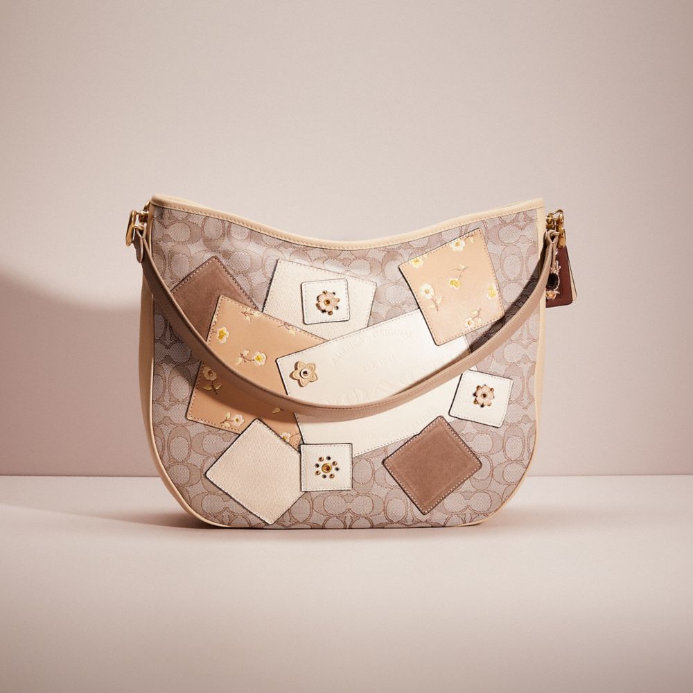 CJ034 - Upcrafted Soft Tabby Hobo In Signature Jacquard Brass/Stone Ivory