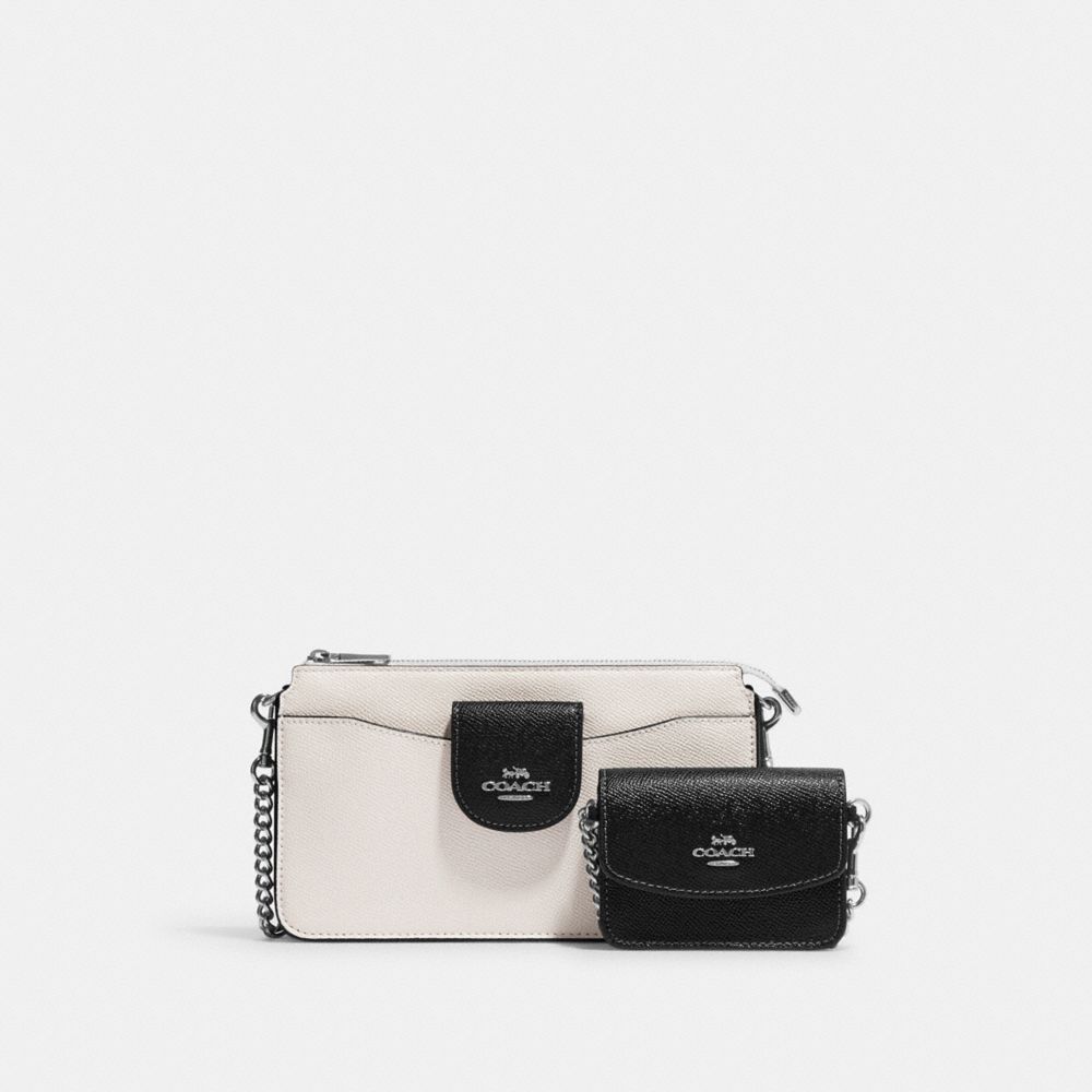 COACH CJ211 Poppy Crossbody Silver/Chalk Black Multi