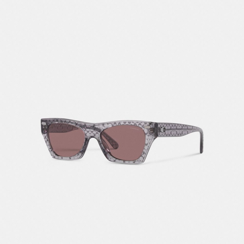 COACH CJ228 Signature Square Rimmed Sunglasses Transparent Grey Signature