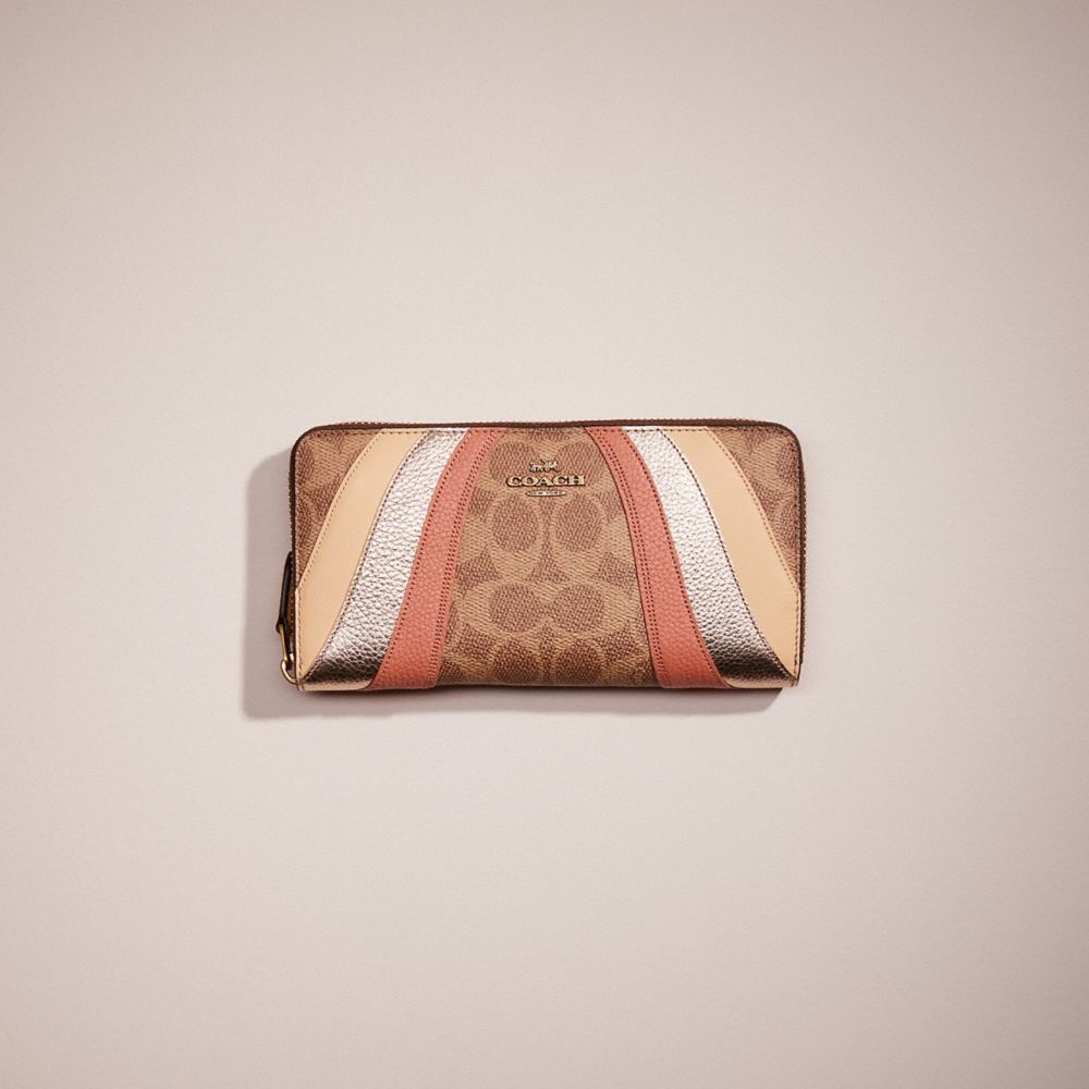 CJ237 - Restored Accordion Zip Wallet In Signature Canvas With Wave Patchwork Brass/Tan Multi