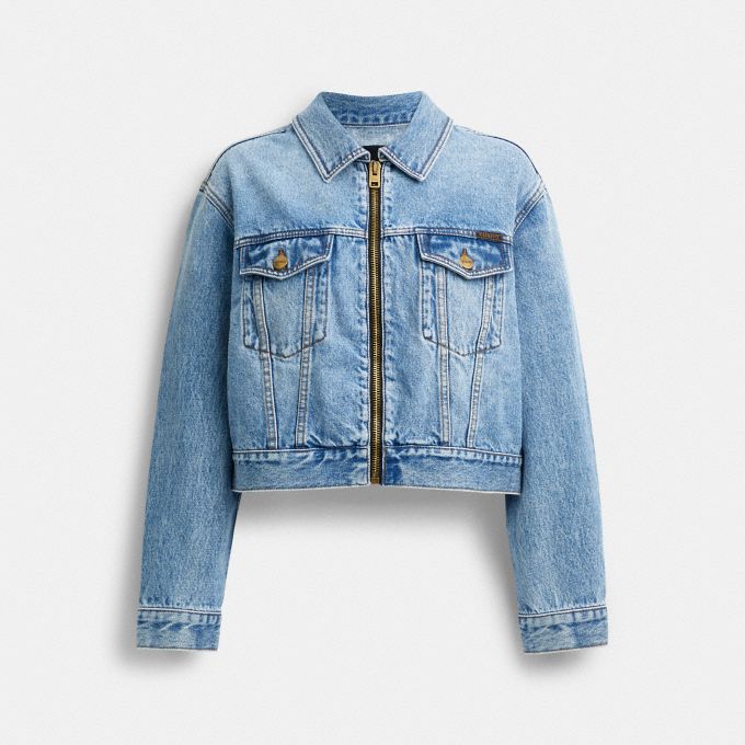 Coach denim button sales front bomber