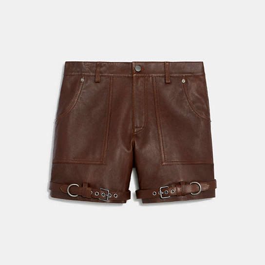 CJ346 - Distressed Leather Shorts Brown