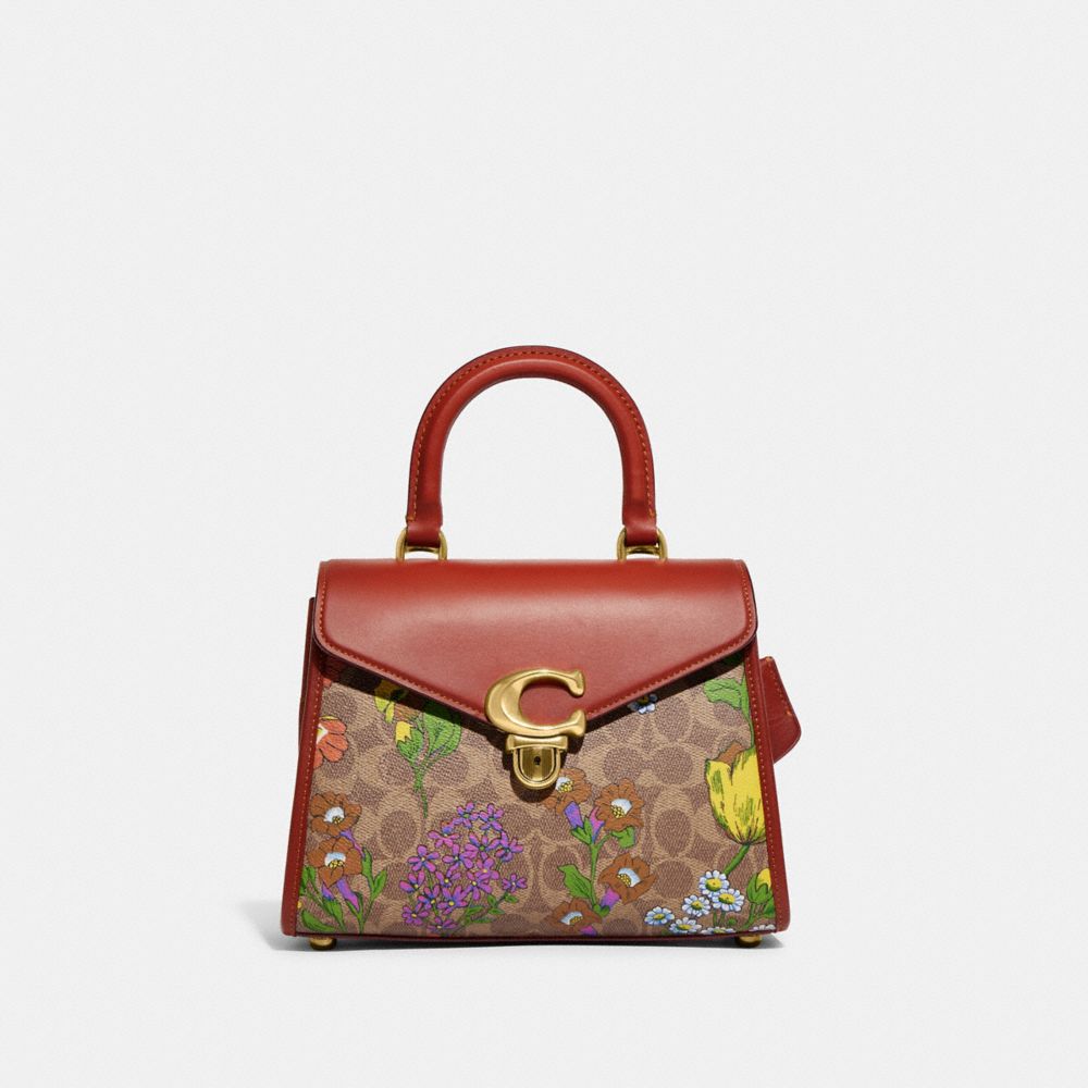 COACH CJ359 Sammy Top Handle In Signature Canvas With Floral Print Brass/Tan Rust Multi