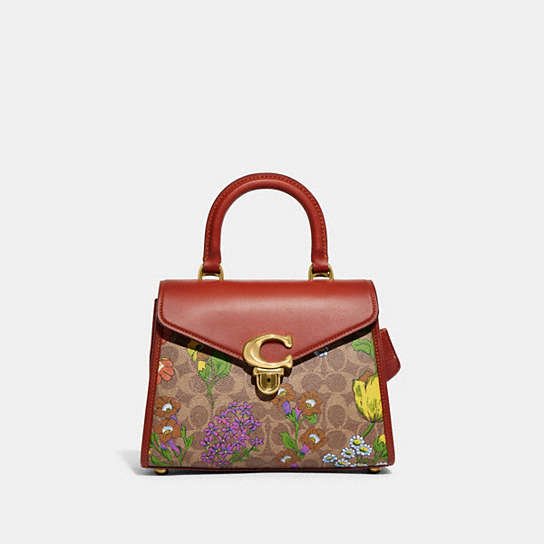 CJ359 - Sammy Top Handle In Signature Canvas With Floral Print Brass/Tan Rust Multi