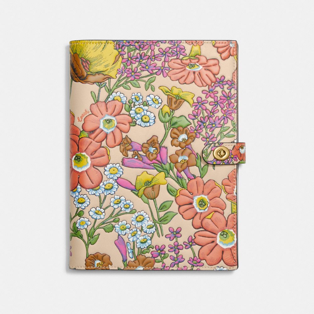 COACH CJ397 Notebook With Floral Print Brass/Ivory Multi