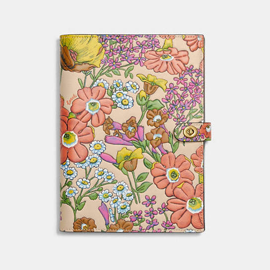CJ397 - Notebook With Floral Print Brass/Ivory Multi