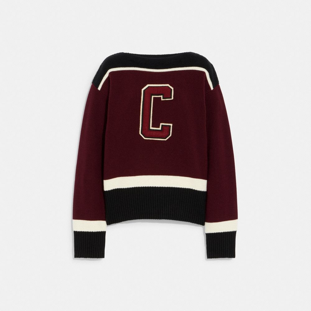COACH CJ463 Cheerleader Sweater Burgundy Multi