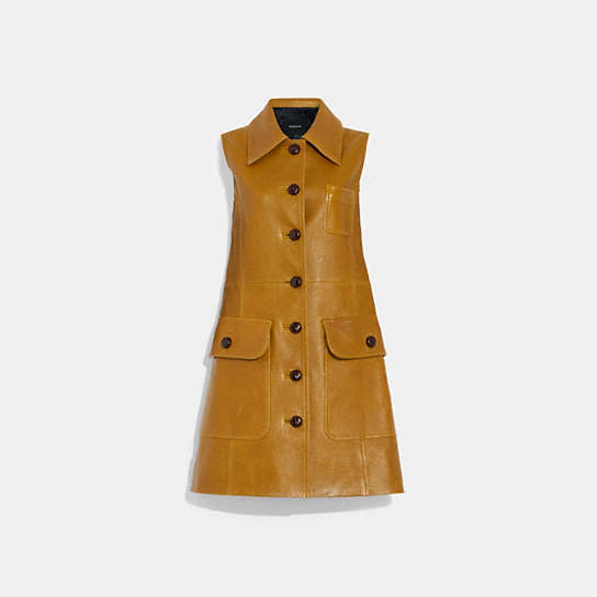 CJ465 - Leather Trench Dress Light Brown